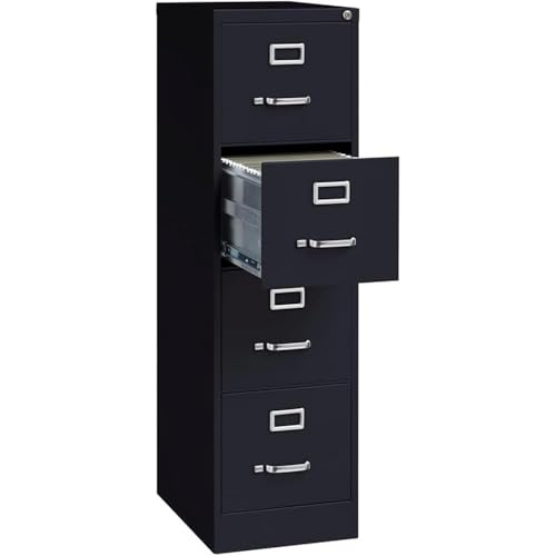 Scranton & Co 4 Drawer Metal Vertical File Cabinet with Lock, 22" Deep, Letter Size, Home/Office, Preassembled, Commercial Grade, Black Finish