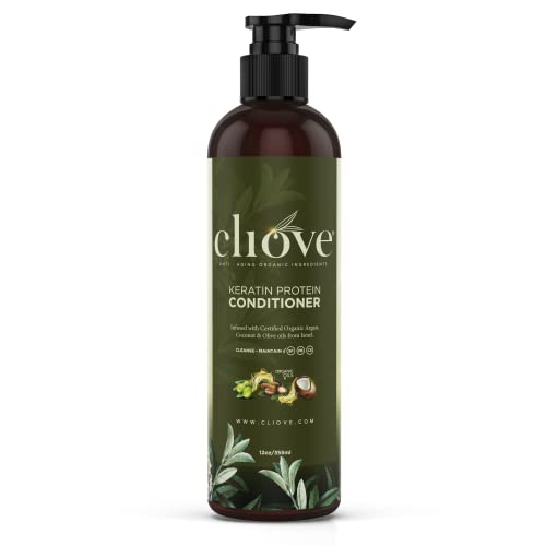 Cliove Keratin Protein Conditioner, Vegan and Cruelty Free Keratin Conditioner with light formula Infused with Certified Organics oil, Moisturizing Anti Frizz Conditioner for Curly Wavy, and Straight Hair, No Additives or Parabens, 12oz, Daily use.
