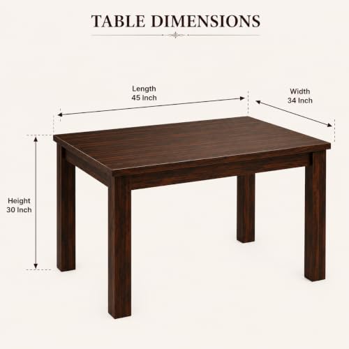 Image of Sheesham Wood 4 Seater Dining Table Set for Living Room Solid Wood Dining Table Set with 4 Chairs, Dining Room Furniture Walnut Finish