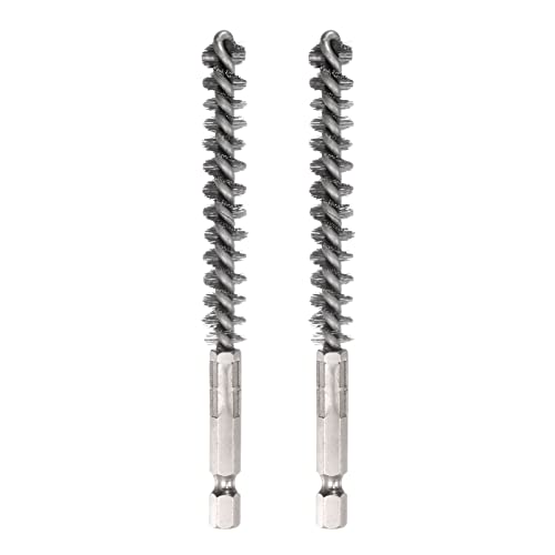 HARFINGTON 2pcs Stainless Steel Bore Brush 10mm Dia Cleaning Wire Brush with Handle 1/4 Inch Hex Shank for Tubes, Ports, Bearings