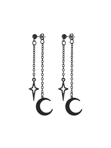 Sacina Black Crescent Moon Star Dangle Earrings, Gothic Emo Punk Grunge Earrings, Goth Jewelry, Christmas Jewelry Gift For Women