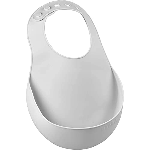 BÉABA, Bavoir pour Bébé en Silicone Imperméable, Tour de cou ajustable, Large poche rattrape aliments, Souple, Léger, Ultra doux, Facile à nettoyer, Light Mist
