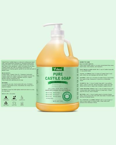 Image of Yoken EWG Peppermint Castile Soap 64oz, Multi-Use Liquid Soap Cleanser