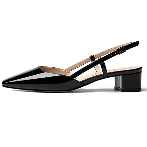 MERRORI Women's Buckle Block Patent Solid Square Toe Slingback Chunky Low Heel Pumps Shoes 1.5 Inch2