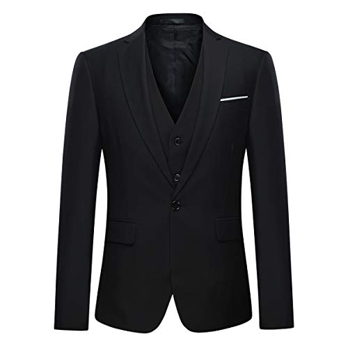YOUTHUP Costume Homme Un Bouton Mode Slim fit Trois Pièces Elégant Business Mariage, Noir, M - Image 3