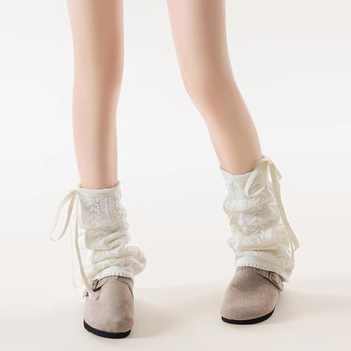 Image of Knitted Leg Warmer for Women,Y2K Kawaii White Leg Warmer Cute Fashion Ankle Warmer with Adjustable String Lolita Accessories for Women