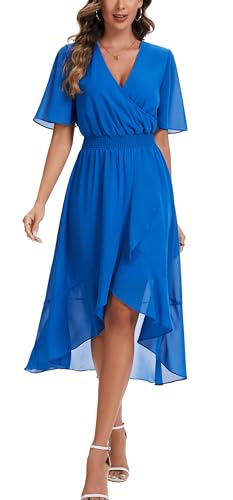Image of Kormei Womens Short Sleeve Floral Maxi Dress High Low V-Neck Flowy Party Long Dresses