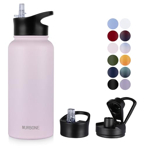MURBONE Insulated Water Bottle, 1L Stainless Steel Drink Flask with Straw, BPA Free