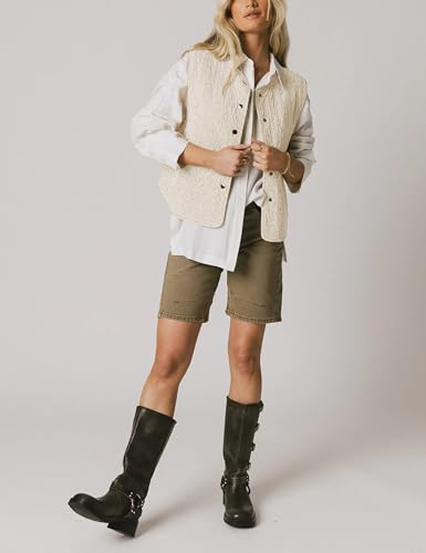 Hongsui Women's Embroidered Floral Vest Sleeveless Snap Button Quilted Gilet Outerwear Lightweight Waistcoat3