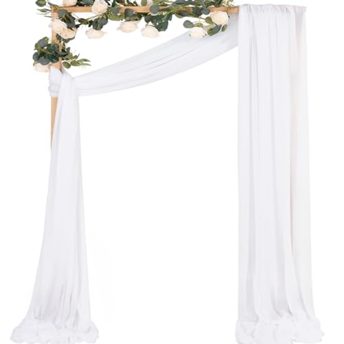 Image of MLMC White Sheer Wedding Arch Draping Fabric 1 Panel 29 inch x 20 FT Extra Long Airy Gauze Drapes Backdrop Curtains 6.6 Yards Light Weight Outdoor Drapery Panels for Wedding Ceremony Church Events Decor