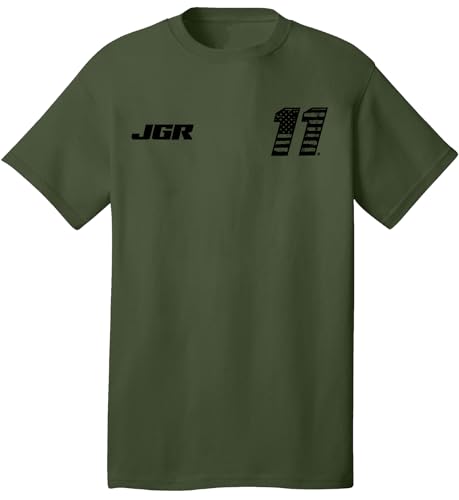 Checkered Flag Sports Denny Hamlin 2025 Patriotic Number T-Shirt - Automotive Racing Apparel - Olive Large