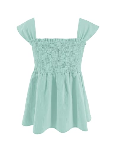 Image of Bingerlily Girls Summer Casual Tops Square Neck T Shirts Cute Smocked Top Tees