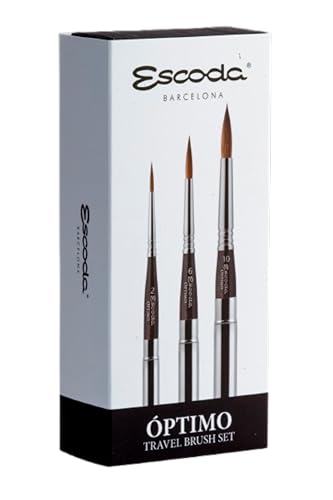 Image of Escoda | Watercolour | Optimo Travel Set with 3 Round Brushes for Watercolour | Size 2,6,10 | 3 Brushes | Kolinsky Sable | Round Pointed