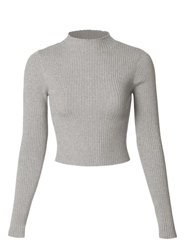 Image of MixMatchy Women's Basic Long Sleeve Mock Neck Ribbed Sweater Fitted Crop Knit Pullover Tops