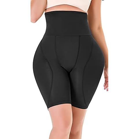 YINGKE Women's Seamless Control Panty Knickers Removable Pads Shapewear Underwear Butt Lifter Boyshorts (M, High Black) Cover