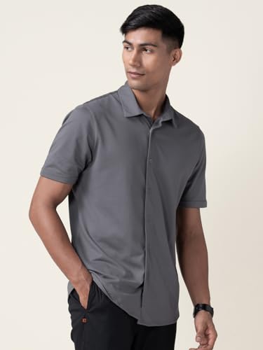 Image of DaMENSCH Men's Constant All-Degree Half Sleeve Regular fit Shirt, Pique Textured, Thermoregulating Cotton Blend, Recycled Fabric Shirts Stylish