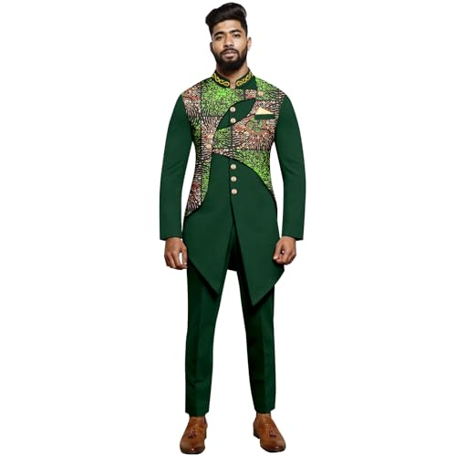 African Suits for Men Slim Fit Embroidery Single Breasted Blazer and Trousers Set Print Outfits with Kerchief