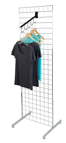 SSWBasics Chrome Standing Gridwall Panel - 2 ft x 6 ft, Includes Panel and 2 Legs - Wire Grid Art Display, Ideal for Retail, Boutique, Thrift, Vendor and Craft Shows, Sturdy
