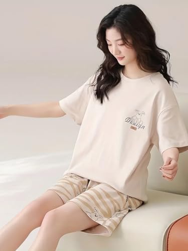 Image of Louis Luxe Cotton Blend Womens Korean Night Dress || Short Pyjama Set || Korean Nightsuit || Women Nightwear ||Round Neck Short Sleeve Nightsuit || Loungewear || Everyday Nightdress