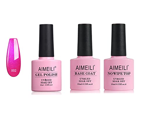 AIMEILI Gel Nail Polish No Wipe Top and Base Coat Set, and Hot Pink Gel Nail Polish