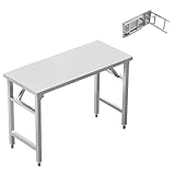 PurezmMoto Folding Stainless Steel Table with Adjustable Table Corners and Lower Removable Shelf 20X45 Inches for Outdoor Camping, Maintenance Room, Storage, Kitchen (Without undershelf)