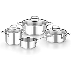 Cacerolas Eterna BRA Eterna Batería 7 Piezas Acero Inoxidable con tapas de cristal apta para todo tipo de cocina e Inducción