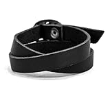 Black double wrap thin leather cuff bracelet for women or men, Handmade UA 8160