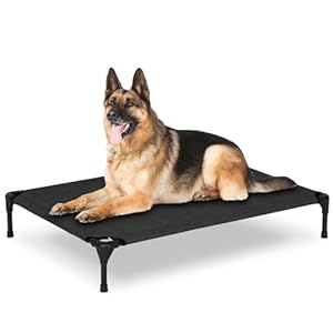 Elevated Outdoor Dog Bed – Raised Dog Bed for Large Dogs, Waterproof Dog Cot Bed Easy to Assemble, Cooling Elevated Dog Bed with Breathable Teslin Mesh, Durable, Non Slip, Black, 42 inches