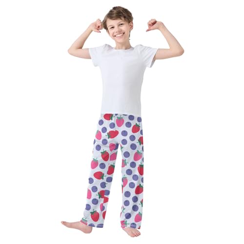 Boys' Pants Strawberry Blueberry Fruit Long Bottoms Jogger Pants Elastic Waist Trousers with Pockets S-XL2