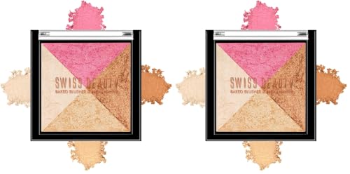 Image of Swiss Beauty Baked Shimmer Blusher And Highlighter Palette For Face Makeup| Multicolor-5, 7 Gm | (Pack of 2)