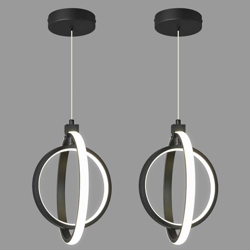 Image of Modern LED Chandelier Black Ring Pendant Light Fixtures 4000K Dimmable Height Adjustable Pendant Lighting for Dining Room Kitchen Island Bedroom Living Room Foyer(2-Pack)