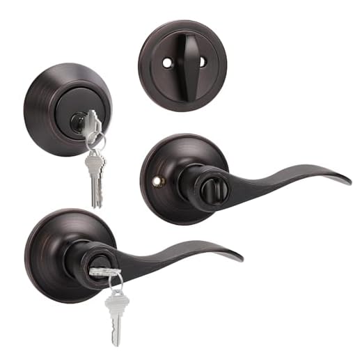 KNOBWELL 1 Pack Keyed Alike Entrance Door Lever Door Handle Exterior Door Lock Set with Single Cylinder Deadbolt Reversible for Right and Left Handing Doors