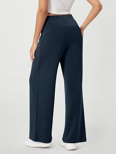 Image of ODODOS Modal Soft Wide Leg Pants for Women High Waist Casual Relaxed Pants with Pockets, 29 inch Inseam, Navy, Large