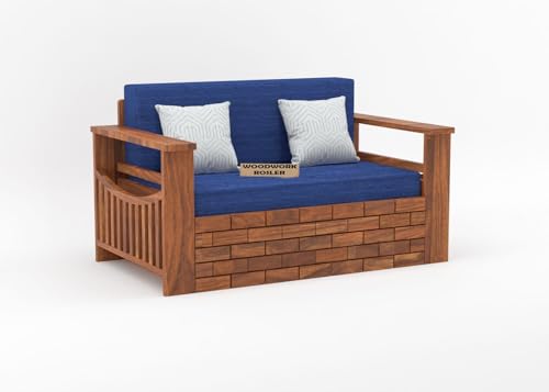 Image of Solid Sheesham Wooden Sofa Cums Bed with Mattresses for Living Room | Rosewood 2 Seater Sofa Cums Bed for Bedroom Without Pillow (B-Natural Finish)