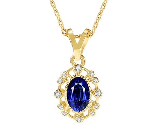 18K Gold Vermeil Over 925 Sterling Silver Lab-Created Sapphire Pendant Necklace for Women - Adjustable 18in Chain, Elegant & Durable Design (18K Yellow Gold Vermeil)