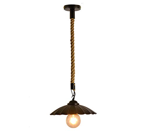 Preisvergleich Produktbild Retro Regenschirm Schwarz Pendelleuchte Hanfseil Hängeleuchten Metall Industrie Restaurant Pendellampe 1 Lampe Höhenverstellbar Wohnzimmer Schlafzimmer Küche Esszimmer Treppe,A