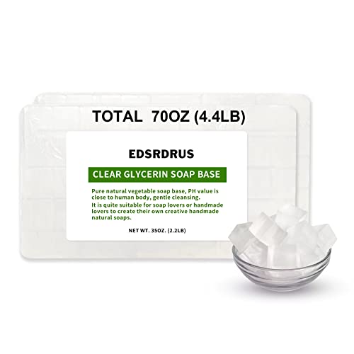 EDSRDRUS Total 4.4lb Clear Glycerin Soap Base DIY Handmade Soap with Vegetable Glycerin & Organic Ingredients Transparent Melt& Pour Soap Base for Soap Making 2pack, Total 70oz (4.4lb)