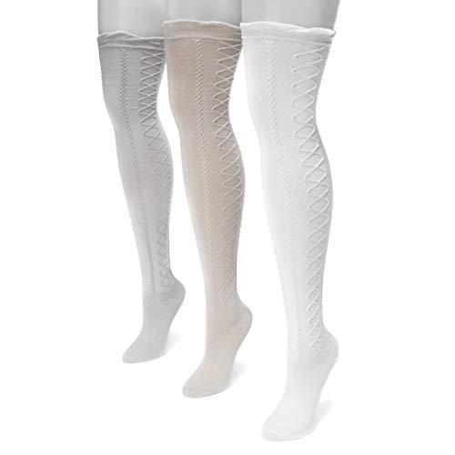 Muk Luks Women's 23'' Lace Texture Knee High Socks, Multi, One Size