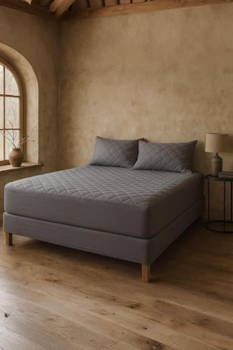 Yatak Alezi Pamuklu Kapitone Fitted Full Kenar Yatak Koruyucu Gri (180 x 200)