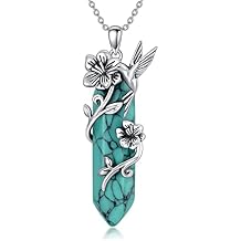 Hummingbird Necklace 925 Sterling Silver Reiki Healing Crystal Hexagonal Turquoise Hummingbird Pendant Necklace for Women