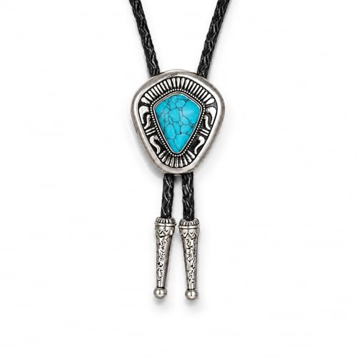 Image of Turquoise Bolo Tie for Men, Leather Braided Necktie Western Cowboy Bola Tie Costume Accessories for Men Women