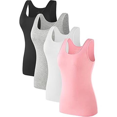 Air Curvey 4 Pcs Tank Tops for Women Sleeveless Top Basic Layering Tanks Undershirt Black Grey White Pink M Cover