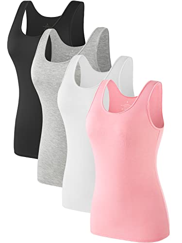 Air Curvey 4 Pack Tank Top for Women Basic Undershirt Tanks Sleeveless Casual Shirts Soft Seamless Layering Tops