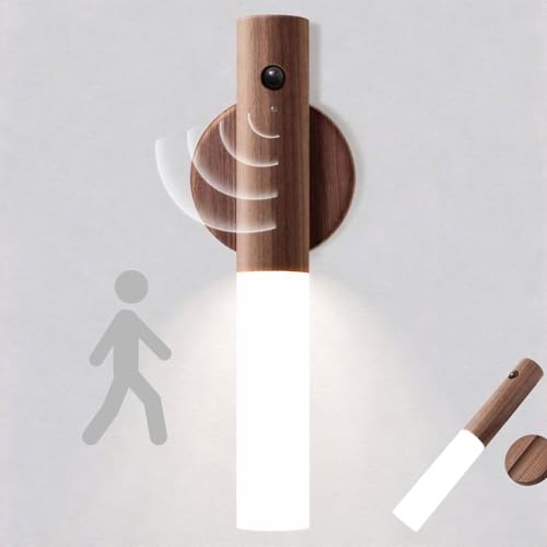 ポクミル 人感センサーライト 室内 USB充電式 木製 ledライト 間接照明 停電対策 配線不要 簡単な取り付け 足元灯 インテリア おしゃれ 玄関 寝室 トイレ 階段 洗面所 廊下 暖色光 ブラウン