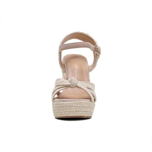 Wedge Sandals for Women with Woven Raffia Upper, High Heel Espadrille Platform Sandals with Braided Knot Ankle Strap Sandals2