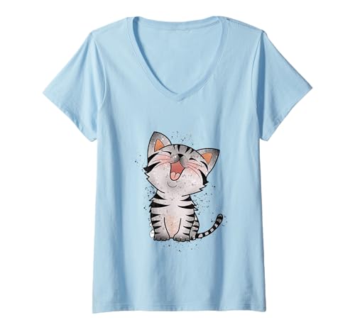 Femme Süßes Kätzchen - Katzen Katzenliebhaber T-Shirt avec Col en V