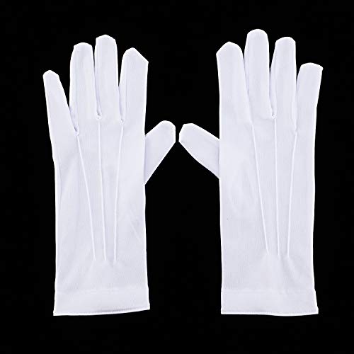 White Stitched Cotton Gloves for Formal Tuxedo Jewelry Inspection, 2 Pairs