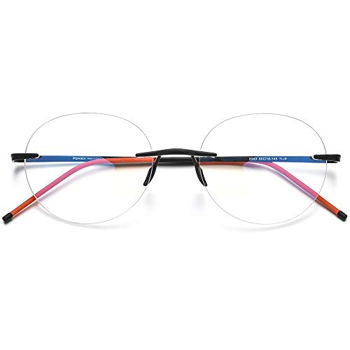 Image of FONEX Colorful Pure Titanium Glasses Frame Women Retro Round Eyeglasses