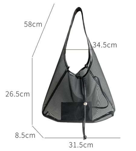 Women's Mesh Hobo Handbags With Purse 2pcs Breathable Nylon Shoulder Bag Fashion Lightweight Summer Beach Crescent Tote Bag2