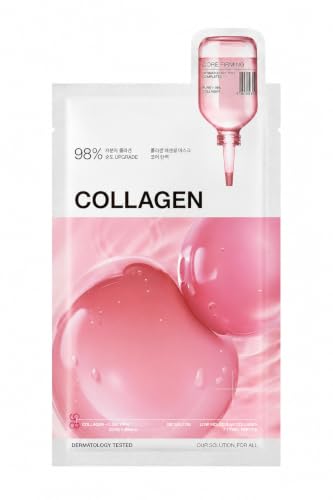 Image of Collagen Essential Sheet Mask (1 Sheet) Firming & Hydrating Korean Face Mask with 98% Vegan Collagen, Peptides & Hyaluronic Acid, Skin Elasticity, K-Beauty Facial Mask for Smooth & Plump Skin